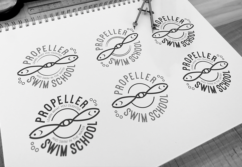propeller swim school logo design sketch