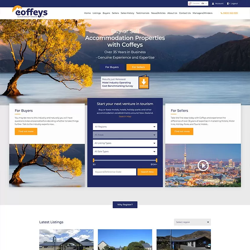 coffeys tourism property brokers website design