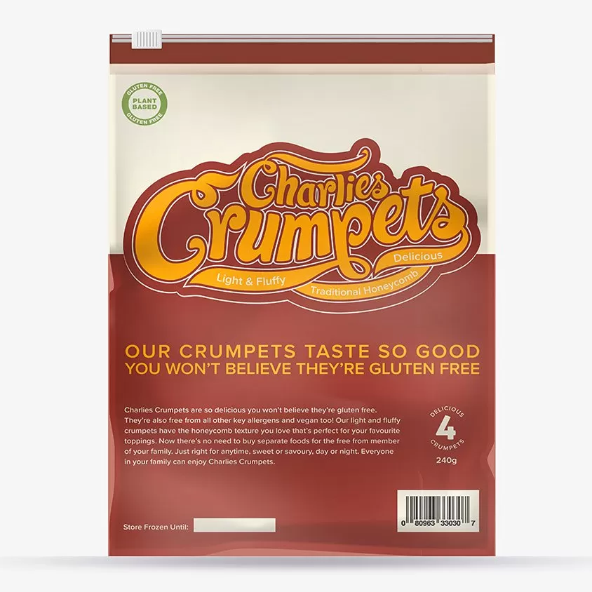 christchurch graphic design of product packaging for charlies crumpets