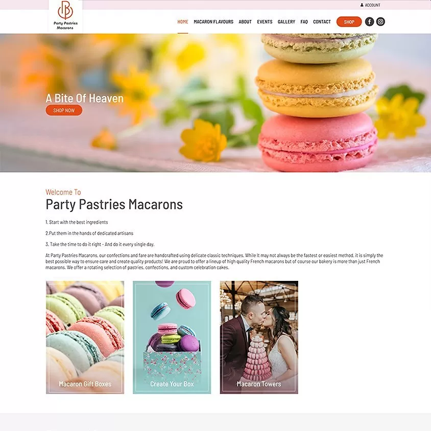 party pastries macarons website design