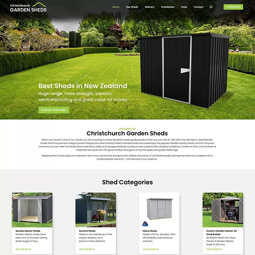 christchurch garden sheds website design