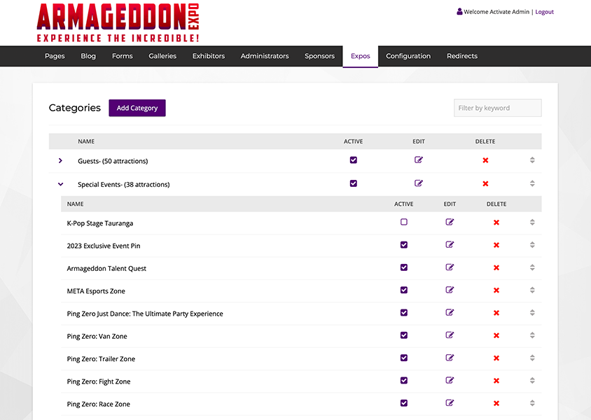 armageddon expo website design
