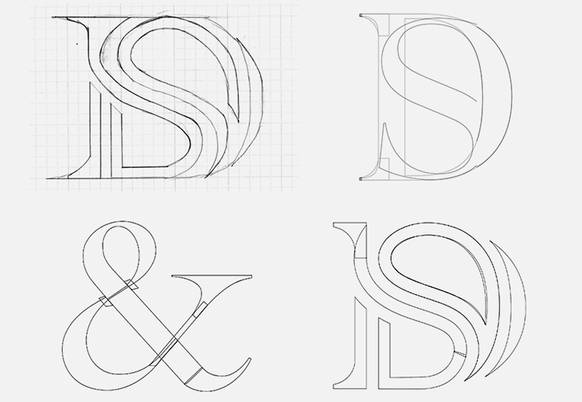 delve & stratum logo design sketch