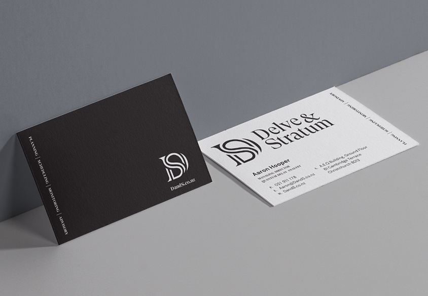 delve & stratum logo business card design
