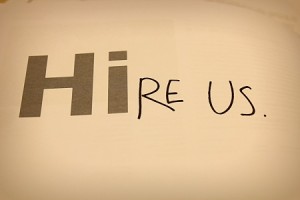 hire us hand written sign