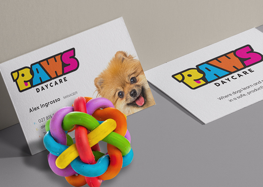 paws daycare logo design business card