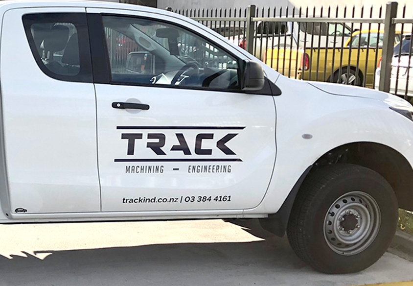 Track Industries christchurch logo design on vehicle